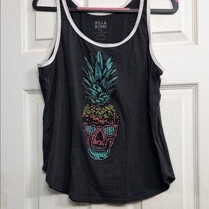 Billabong Black Tank Top with Pineapple Skull Graphic